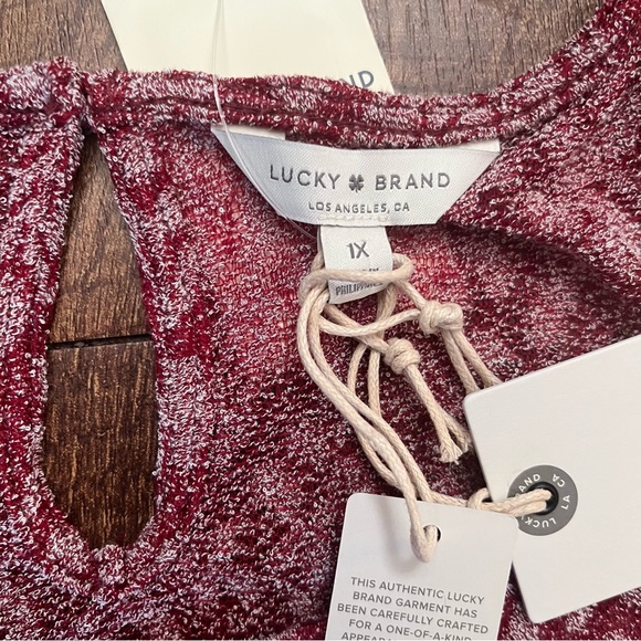 NWT lucky brand high low bell sleeve blouse top shirt women Sz 1X red white - Picture 3 of 10